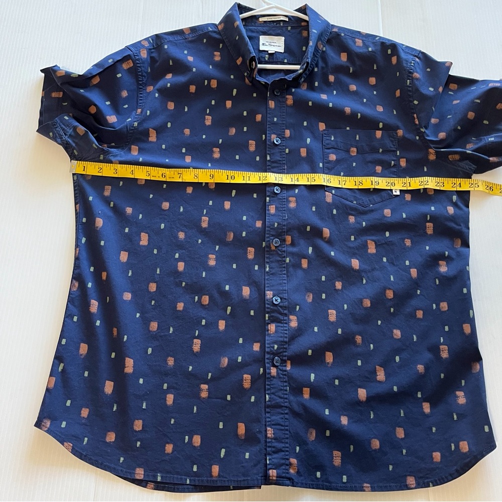 Ben Sherman The Original Stretch Fit Short Sleeve Button Up Blue Brown Shirt XL - Picture 8 of 11